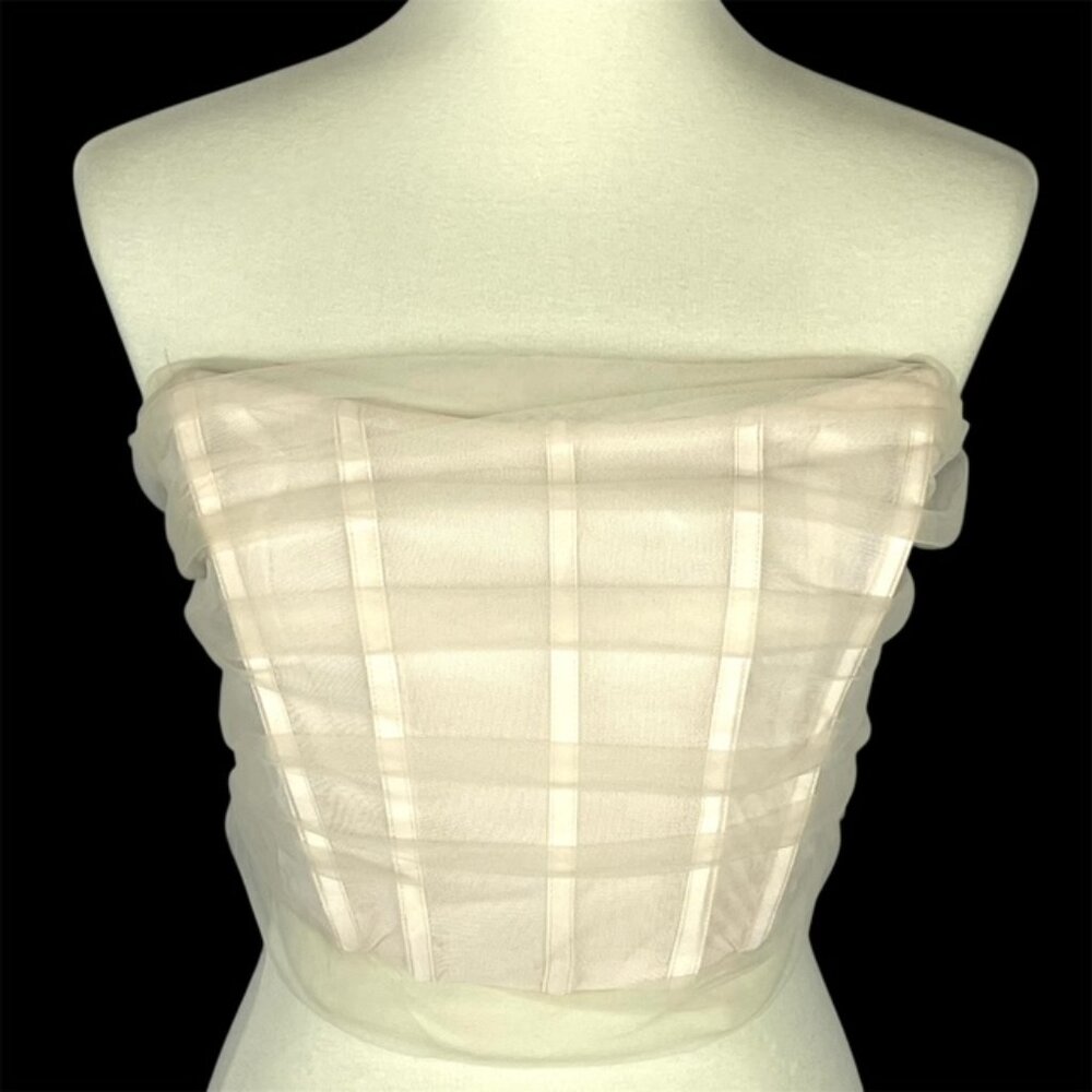 White Fox Strapless Zip Bustier Sz M Sheer Fairy Whimsigoth Grunge Festival